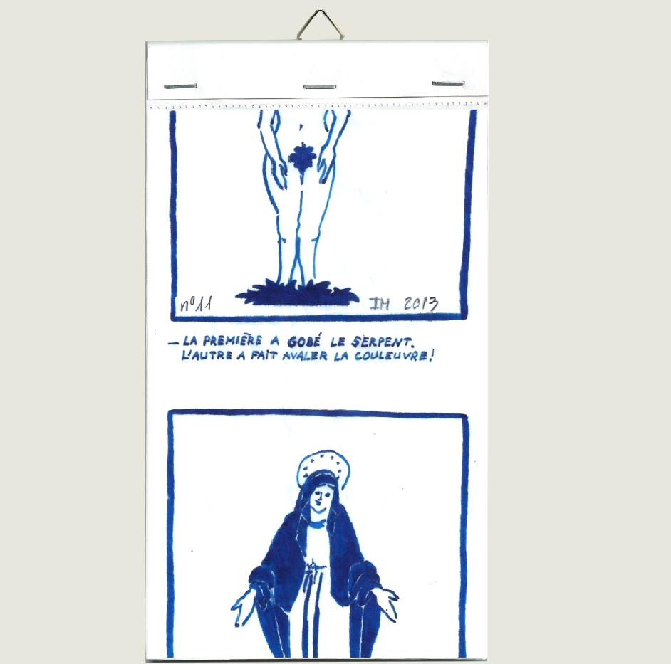 dessin à l'encre bleue sur papillotte