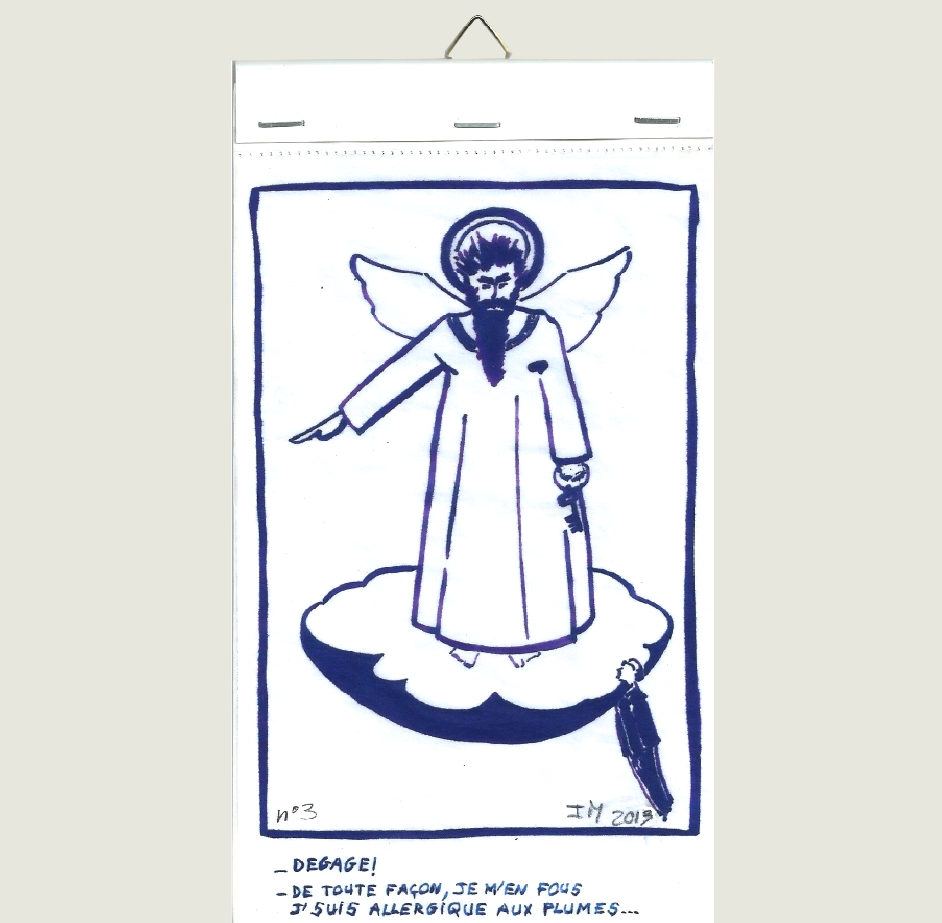 dessin à l'encre bleue sur papillotte